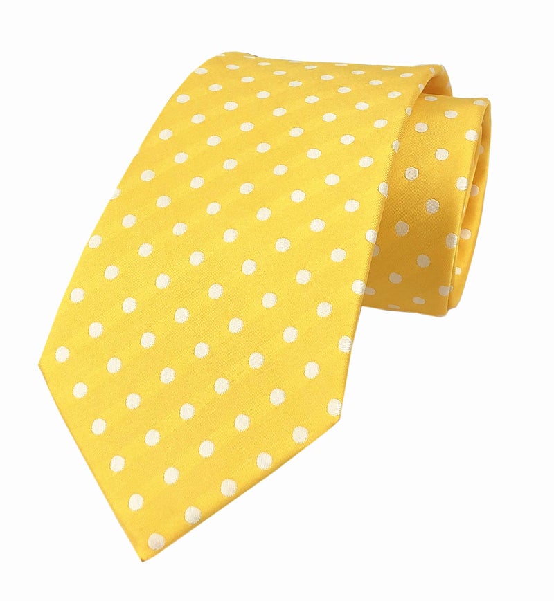 Secdtie Men Yellow White Dot Silk Wedding Self Tie Daily Dress Cravat Best Birthday Gift - Image 5